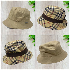 Burberry Classic Nova Check "Reversible" Khaki Bucket Hat Sz L Made in England